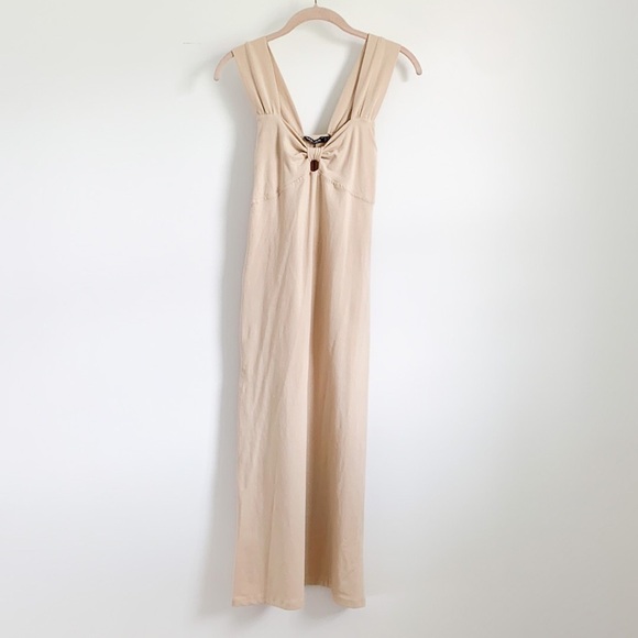 Nasty Gal Bowing Places Relaxed Nude Stretchy Midi Dress sz 2 - Picture 5 of 12
